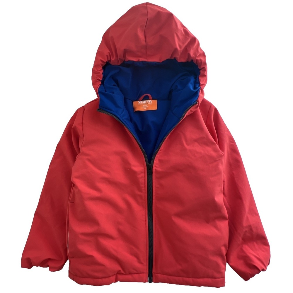 Operation Warm Jacket Girls Puffer Size 7/8 Red Blue Fleece Lined Hooded Coat